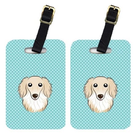 Carolines Treasures Carolines Treasures BB1150BT Pair Of Checkerboard Blue Longhair Creme Dachshund Luggage Tags BB1150BT